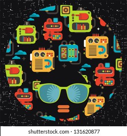 Black head woman with strange pattern on her hair. Vector illustration.