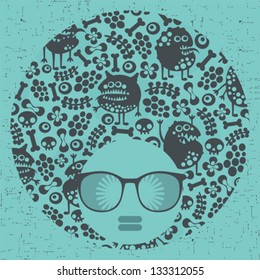 Black head woman with strange pattern on her hair. Vector illustration.