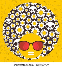 Black head woman with strange pattern on her hair. Vector illustration.