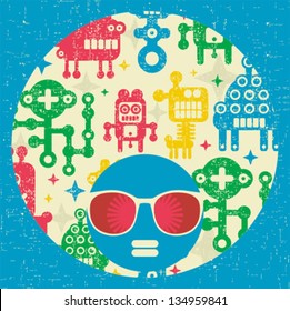 Black head woman with strange pattern on her hair. Vector illustration.