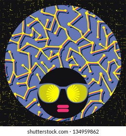 Black head woman with strange pattern on her hair. Vector illustration.