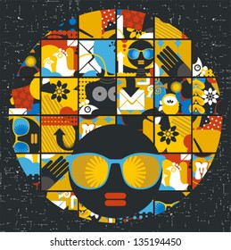 Black head woman with strange pattern on her hair. Vector illustration.