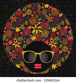 Black head woman with strange pattern on her hair. Vector illustration.