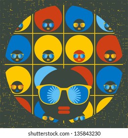 Black head woman with strange pattern on her hair. Vector illustration.