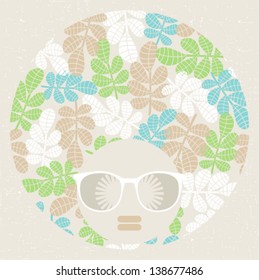 Black head woman with strange pattern on her hair. Vector illustration.