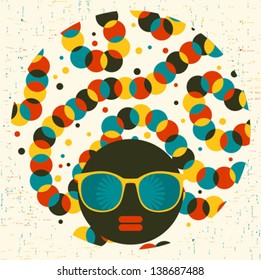 Black head woman with strange pattern on her hair. Vector illustration. 