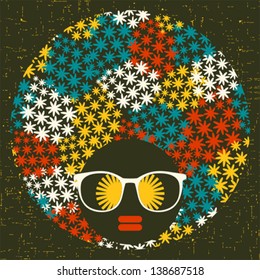 Black head woman with strange pattern on her hair. Vector illustration. 