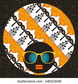 Black head woman with strange pattern on her hair. Vector illustration.
