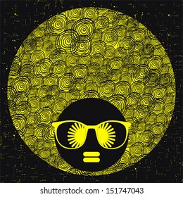 Black head woman with strange pattern on her hair. Vector illustration.