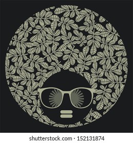 Black head woman with strange pattern on her hair. Vector illustration.