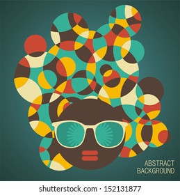 Black head woman with strange pattern on her hair. Vector illustration.