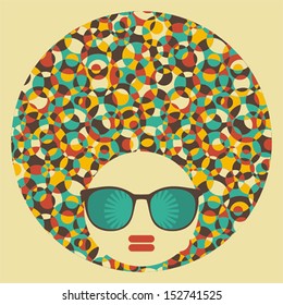 Black head woman with strange pattern on her hair. Vector illustration. 
