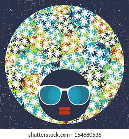 Black head woman with strange pattern on her hair. Vector illustration.