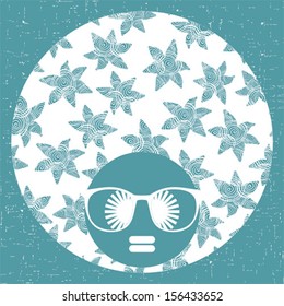 Black head woman with strange pattern on her hair. Vector illustration.