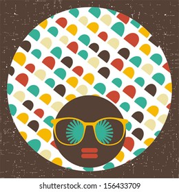 Black head woman with strange pattern on her hair. Vector illustration.