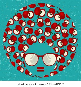 Black head woman with strange pattern on her hair. Vector illustration.