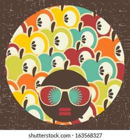Black head woman with strange pattern on her hair. Vector illustration.