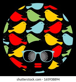 Black head woman with strange pattern on her hair. Vector illustration.