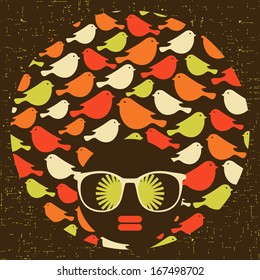 Black head woman with strange pattern on her hair. Vector illustration.