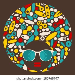 Black head woman with strange pattern on her hair. Vector illustration.