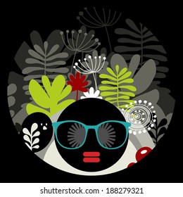 Black head woman with strange pattern on her hair. Vector illustration. 