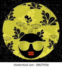 Black head woman with strange pattern on her hair. Vector illustration. 