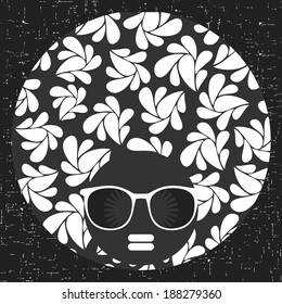 Black head woman with strange pattern on her hair. Vector illustration. 