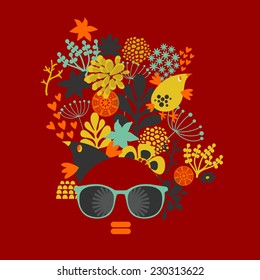 Black head woman with strange pattern on her hair. Vector illustration.
