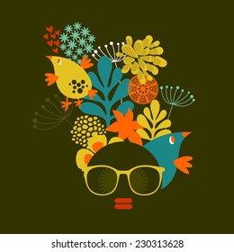 Black head woman with strange pattern on her hair. Vector illustration.