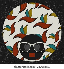 Black head woman with strange pattern on her hair. Vector illustration.