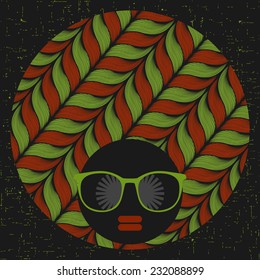 Black head woman with strange pattern on her hair. Vector illustration.