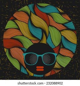 Black head woman with strange pattern on her hair. Vector illustration.