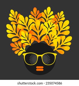 Black head woman with strange pattern on her hair. Vector illustration.