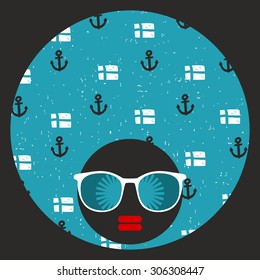 Black head woman with strange pattern on her hair. Vector illustration.
