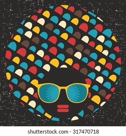 Black head woman with strange pattern on her hair. Vector illustration.