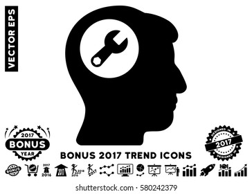 Black Head Wrench pictogram with bonus 2017 year trend pictures. Vector illustration style is flat iconic symbols, white background.