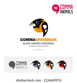 Black headed Grosbeak bird concept icon set and modern brand identity logo template and app symbol based on comma sign