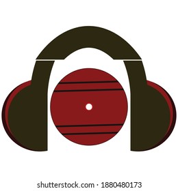 Black headphone computer graphics with a red music DVD. Isolated music gadgets on white background.