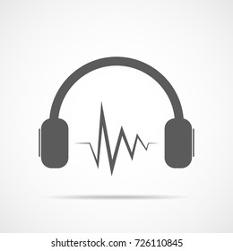 Black headphone icon, isolated on light background. Vector Illustration.