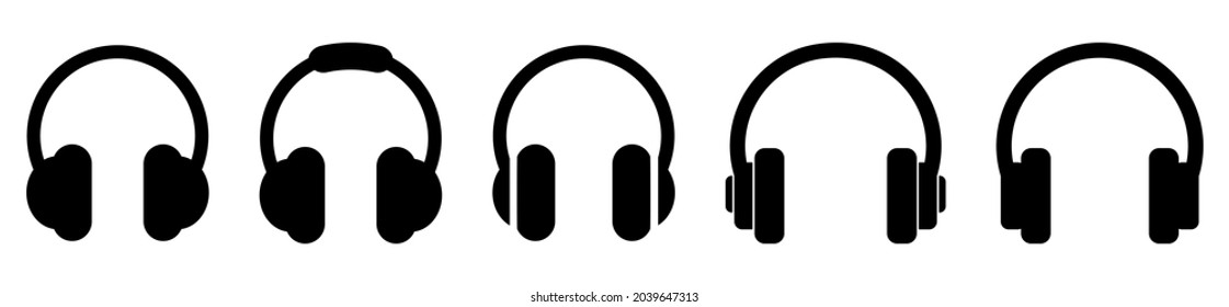 Black headphone icons set. Vector illustration 