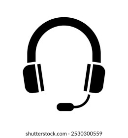 Black headphone with mic on transparent background