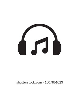 Black headphone with musical note icon for web and mobile