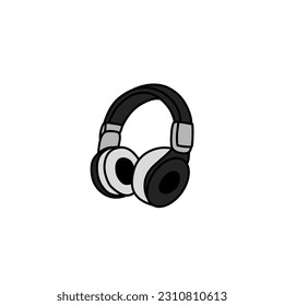black headphone vector icon on white background for music concert poster, cute icon design