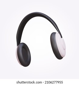 Black headphones. 3d realistic vector illustration of headphones isolated on white background. Music device technology.