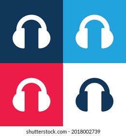 Black Headphones blue and red four color minimal icon set