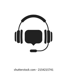 black headphones with bubble like hotline icon. concept of telemarketer consult or office assistant support. minimal flat style modern callcenter logotype element graphic art design isolated on white