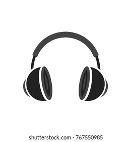 Black headphones in flat style. Vector illustration.