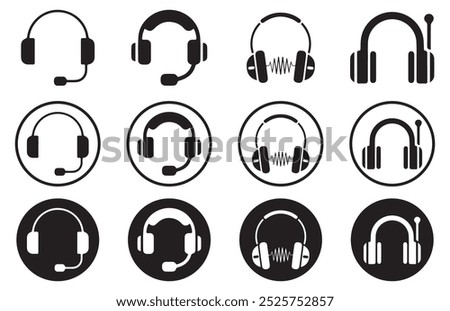 Black headphones icon collection. Headphone vector illustration EPS 10