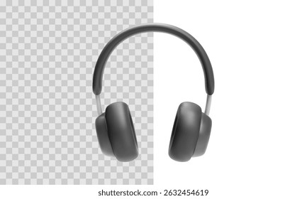 Ícone De Fones De Ouvido Pretos Com Ouvidos Almofadados E Banda Suave, Perfeito Para Interfaces De Música, Áudio, Podcast E Aplicativo De Entretenimento. Ilustração 3D Mínima. Ilustração de vetor.