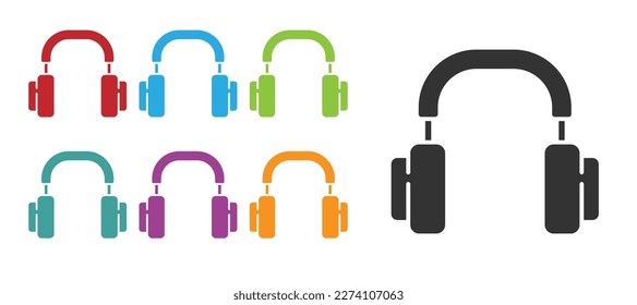 Black Headphones icon isolated on white background. Earphones. Concept for listening to music, service, communication and operator. Set icons colorful. Vector